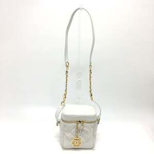 CHANEL White Lambskin Leather Logo Shoulder Bag